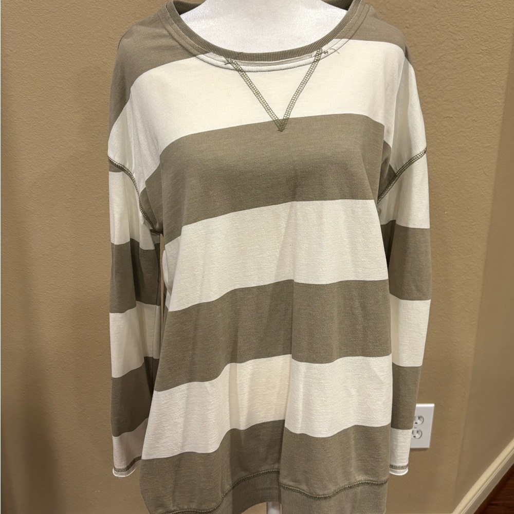 Z Supply Cream Brown Long Sleeve Boxy Sweatshirt